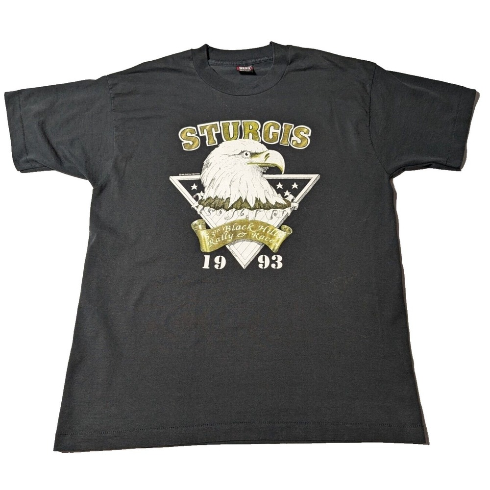 VTG 1993 STURGIS 53RD‎ BLACK HILLS RALLY Men XL Black BEST FOTL USA T-Shirt